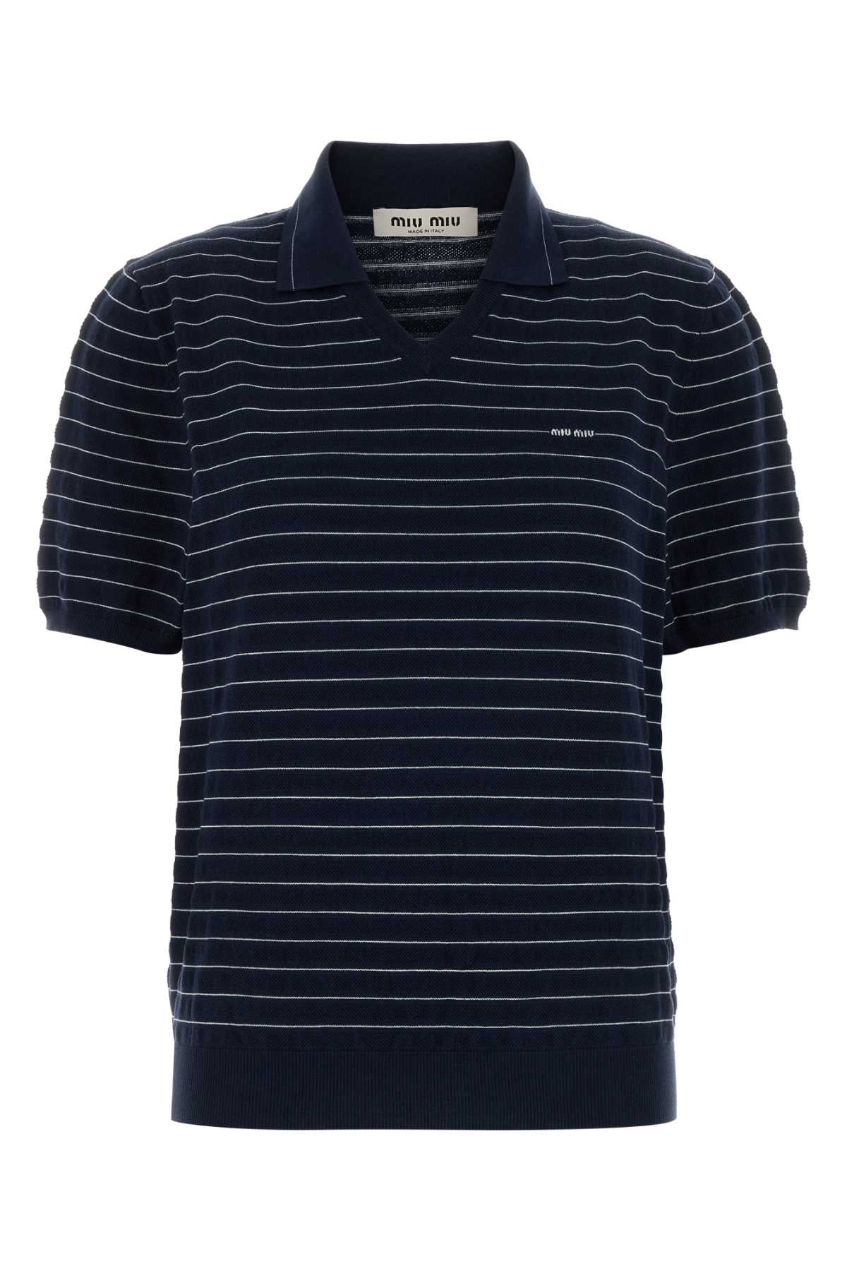 Miu Miu Striped Cotton Polo Shirt — Navy