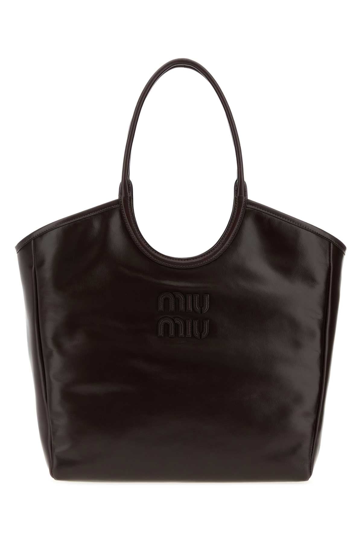 Miu Miu Leather Shopping Tote Bag — Brown