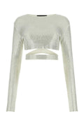 Andrea Adamo Embellished Viscose Blend Crop Top — White