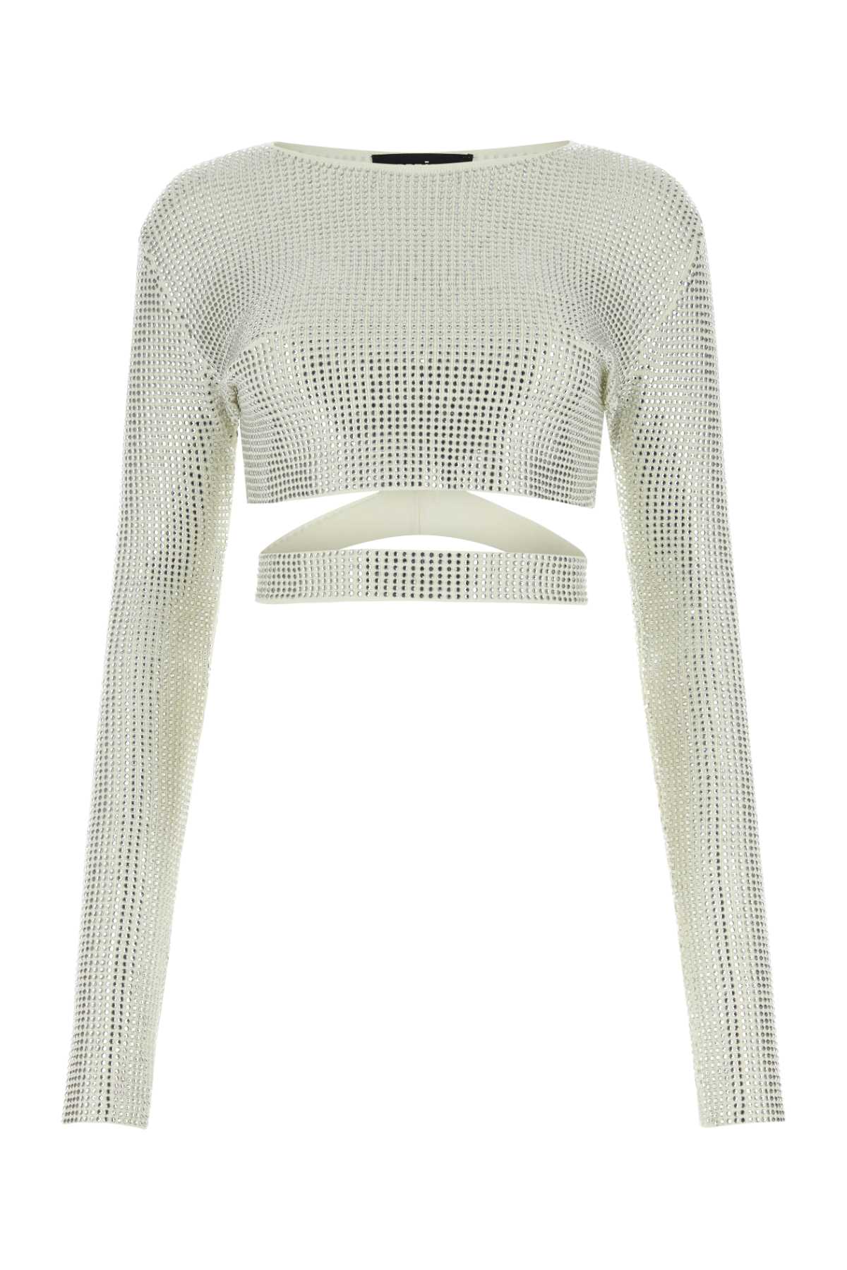 Andrea Adamo Embellished Viscose Blend Crop Top — White
