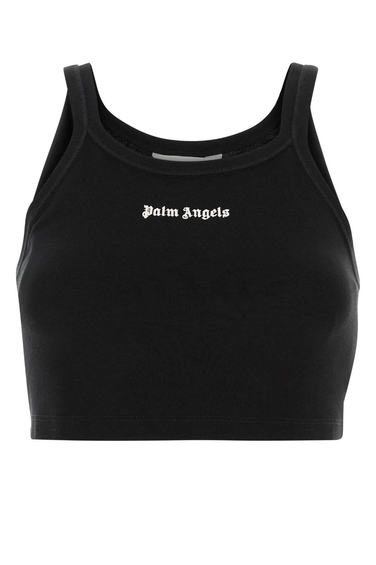 Palm Angels Logo-Embroidered Cotton Piquet Tank Top — Black