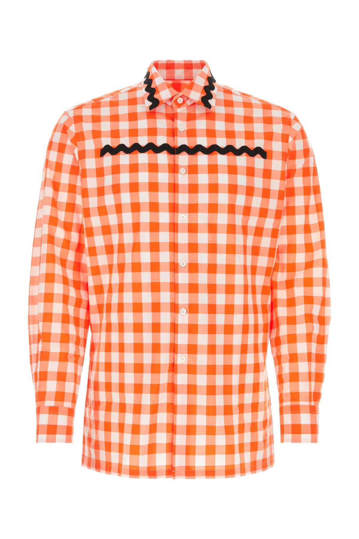 Prada Embroidered Poplin Shirt — Orange