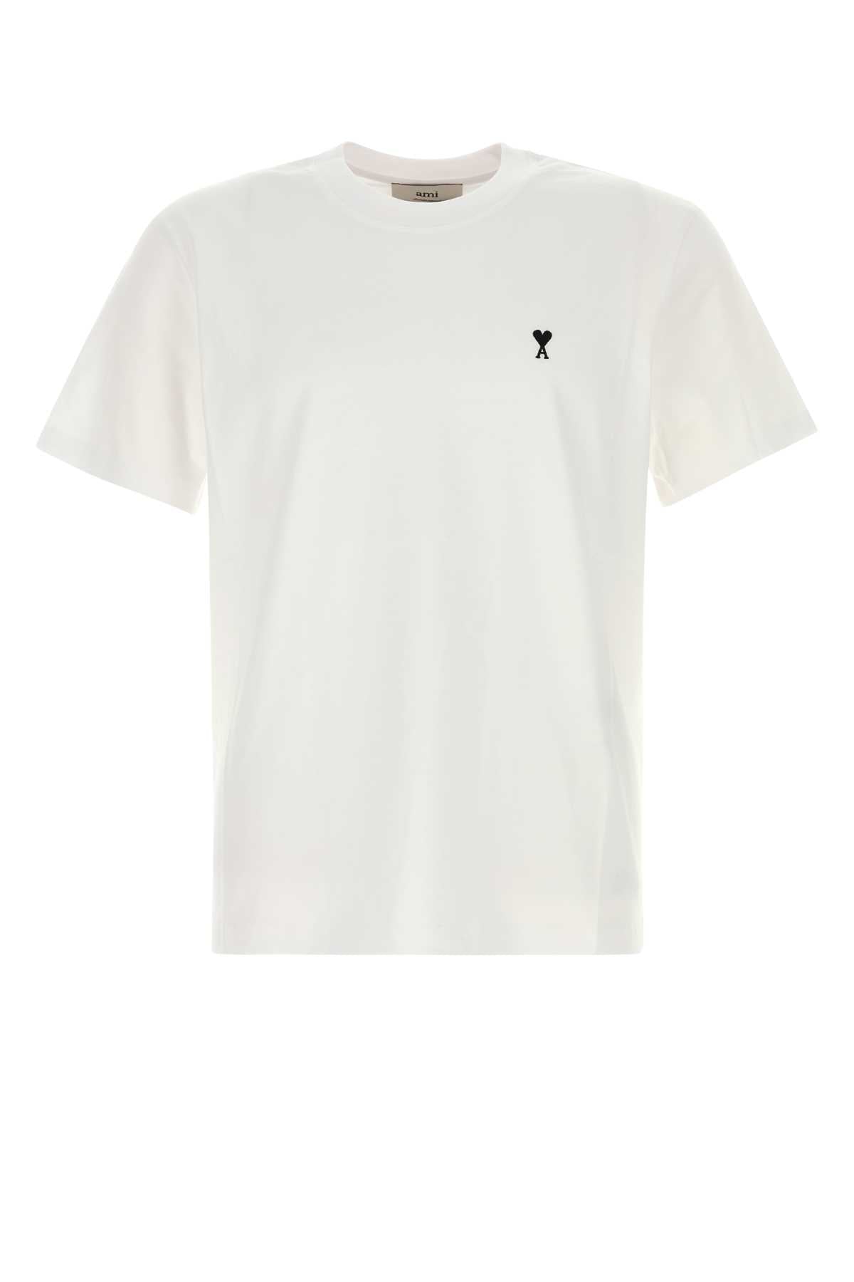 AMI Paris Logo-Embroidered T-shirt — White
