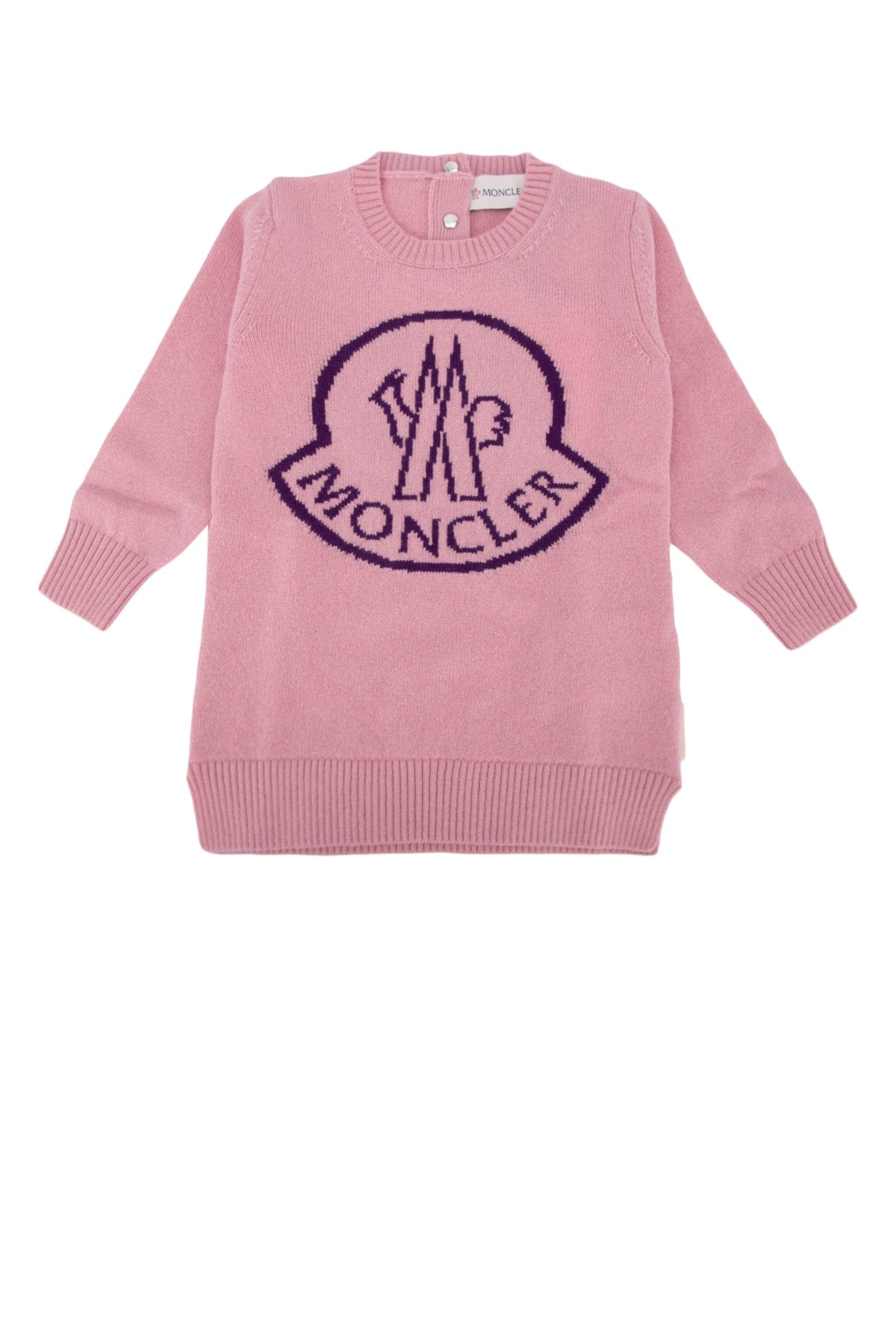 Moncler Jr Logo-Intarsia Wool Dress — Pink