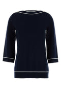 Gucci Wool 3/4-Sleeve Boat Neckline Sweater — Navy