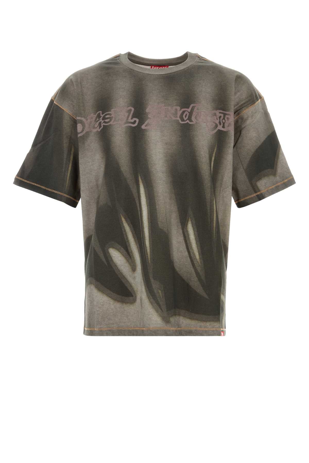 Diesel Printed Cotton T-Shirt — Taupe