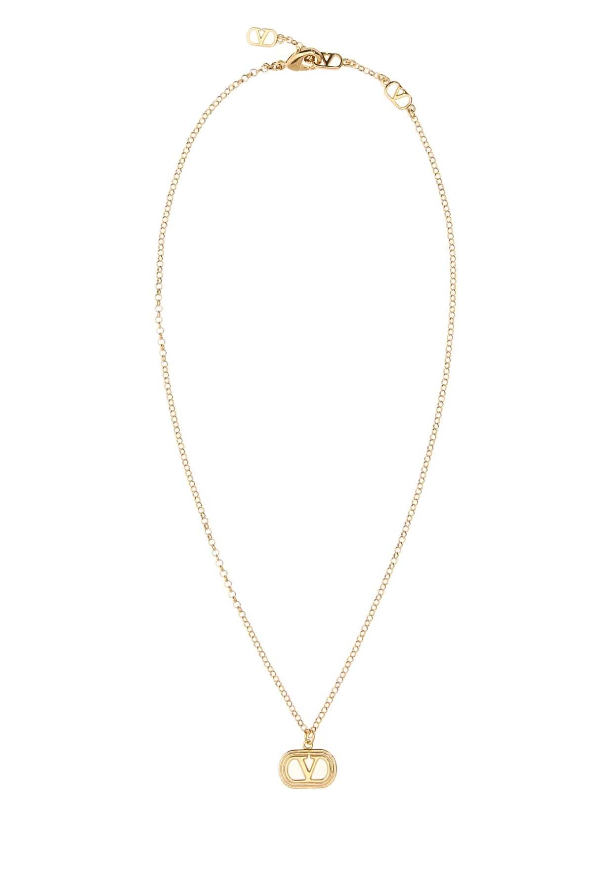Valentino Garavani Logo-Charm Pendant Necklace — Gold
