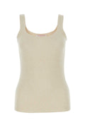 Valentino Garavani Silk Ribbed Tank Top — Beige