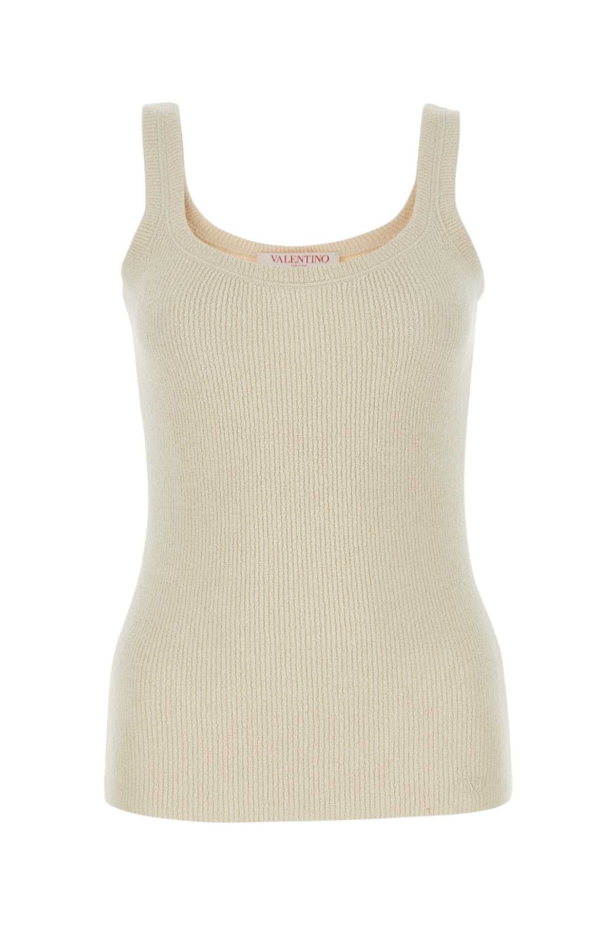 Valentino Garavani Silk Ribbed Tank Top — Beige