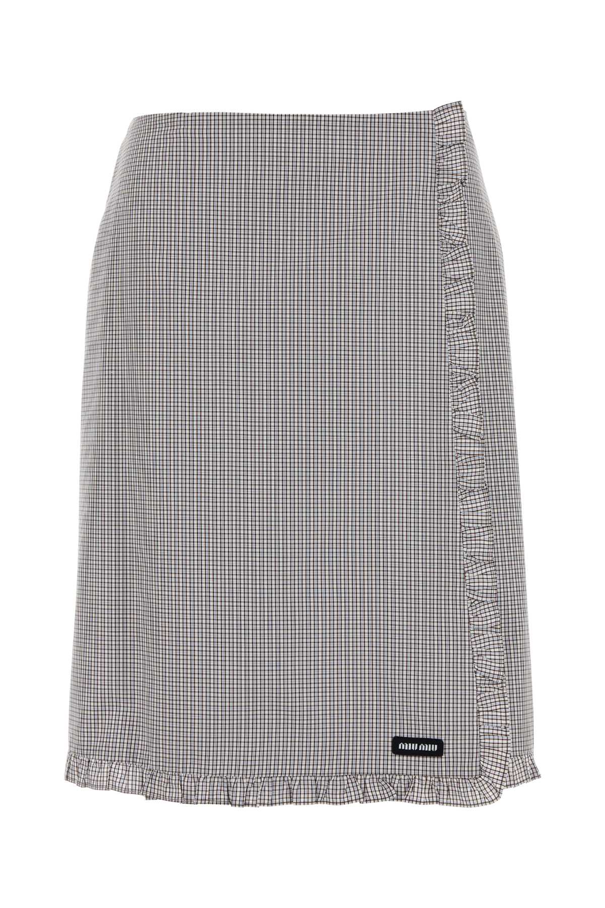 Miu Miu Cotton Gingham Skirt — White