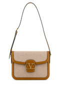 Valentino Garavani Two-Tone Canvas and Leather Shoulder Bag — Beige