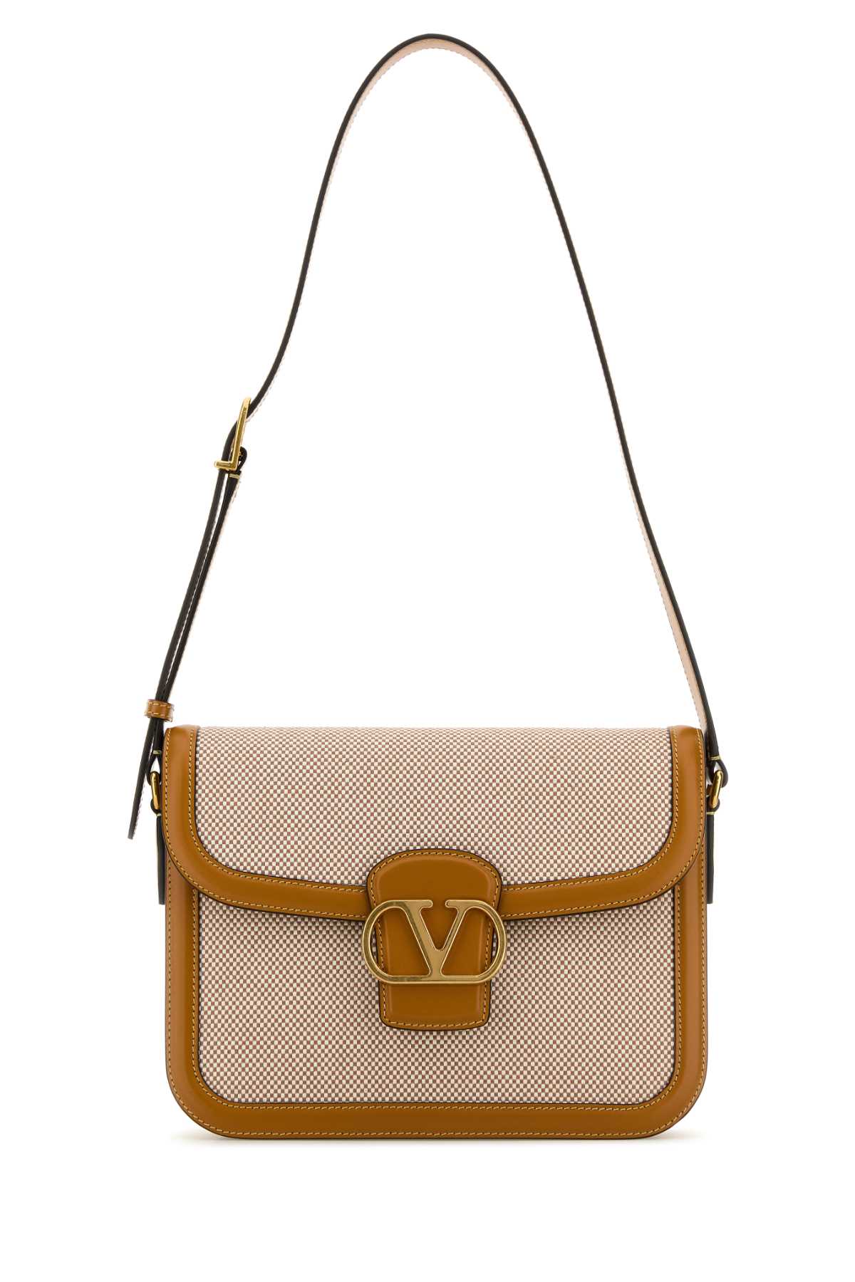 Valentino Garavani Two-Tone Canvas and Leather Shoulder Bag — Beige