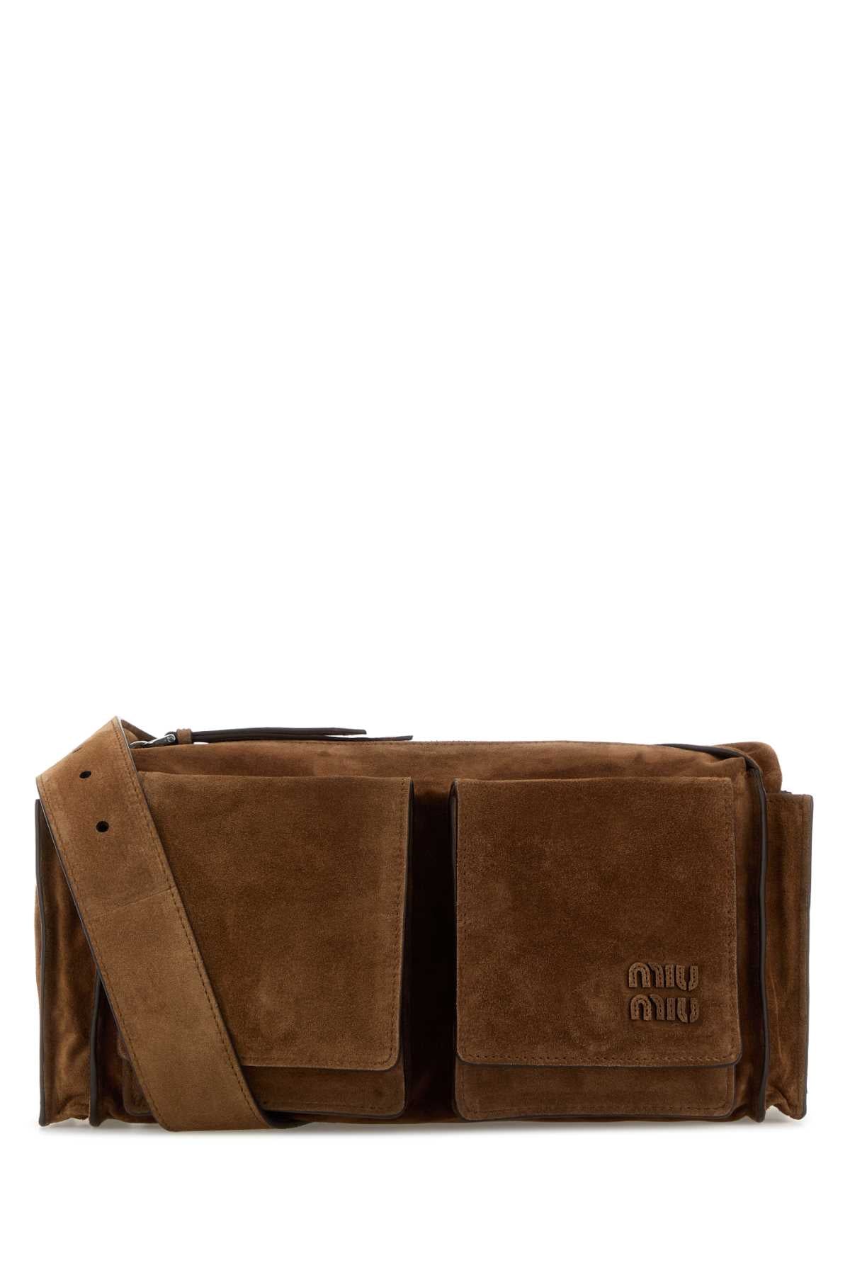 Miu Miu Suede Utilitaire Crossbody Bag — Brown