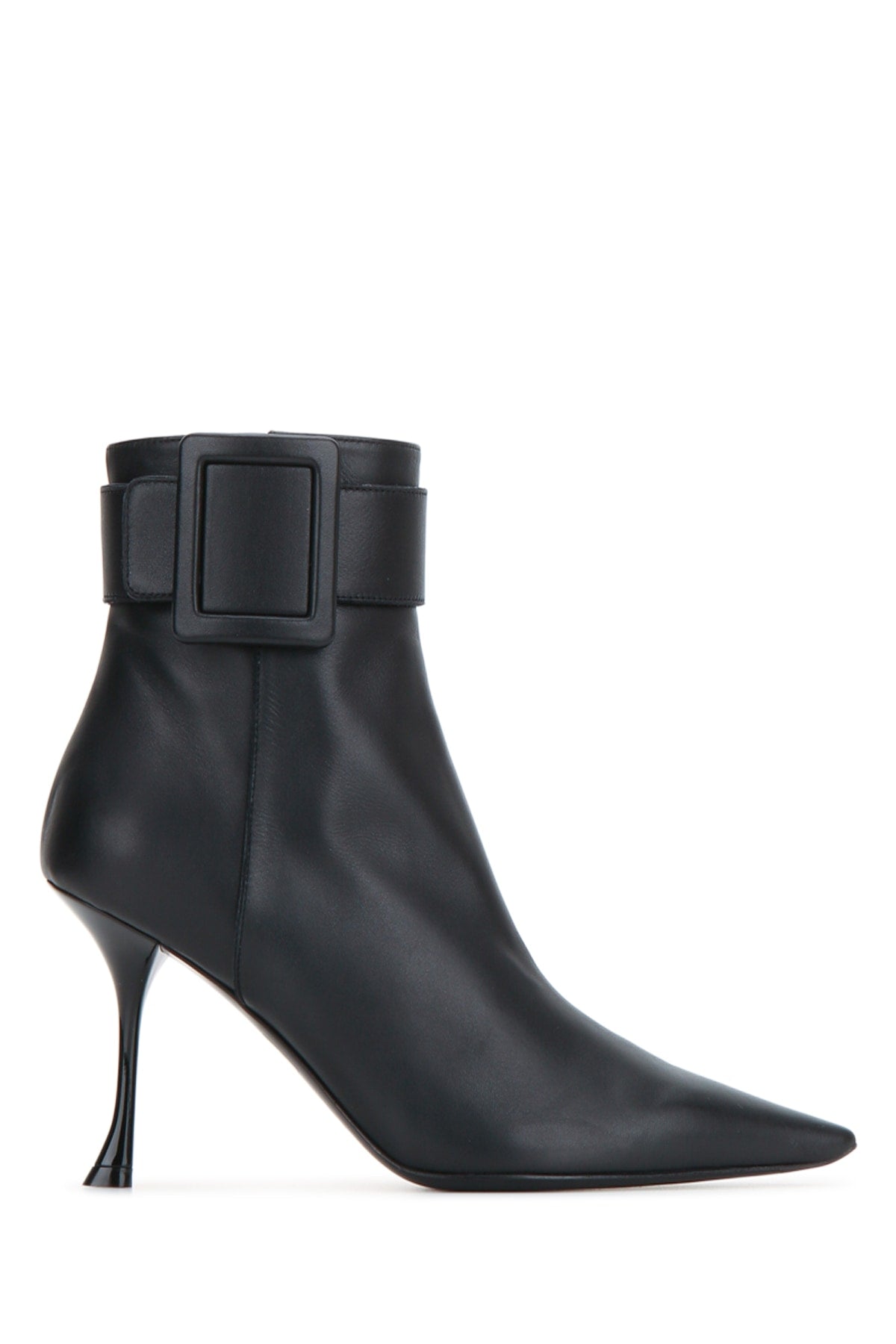 Roger Vivier Buckle-Strap Leather Ankle Boot — Black
