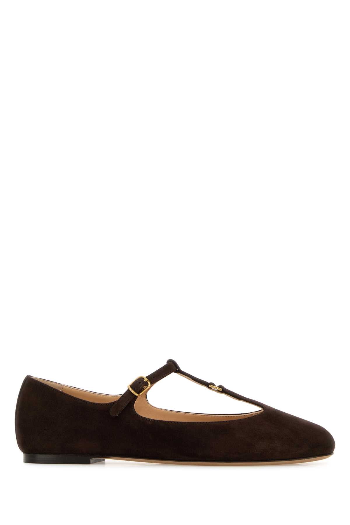 Chloé Suede T-strap Ballerinas — Brown