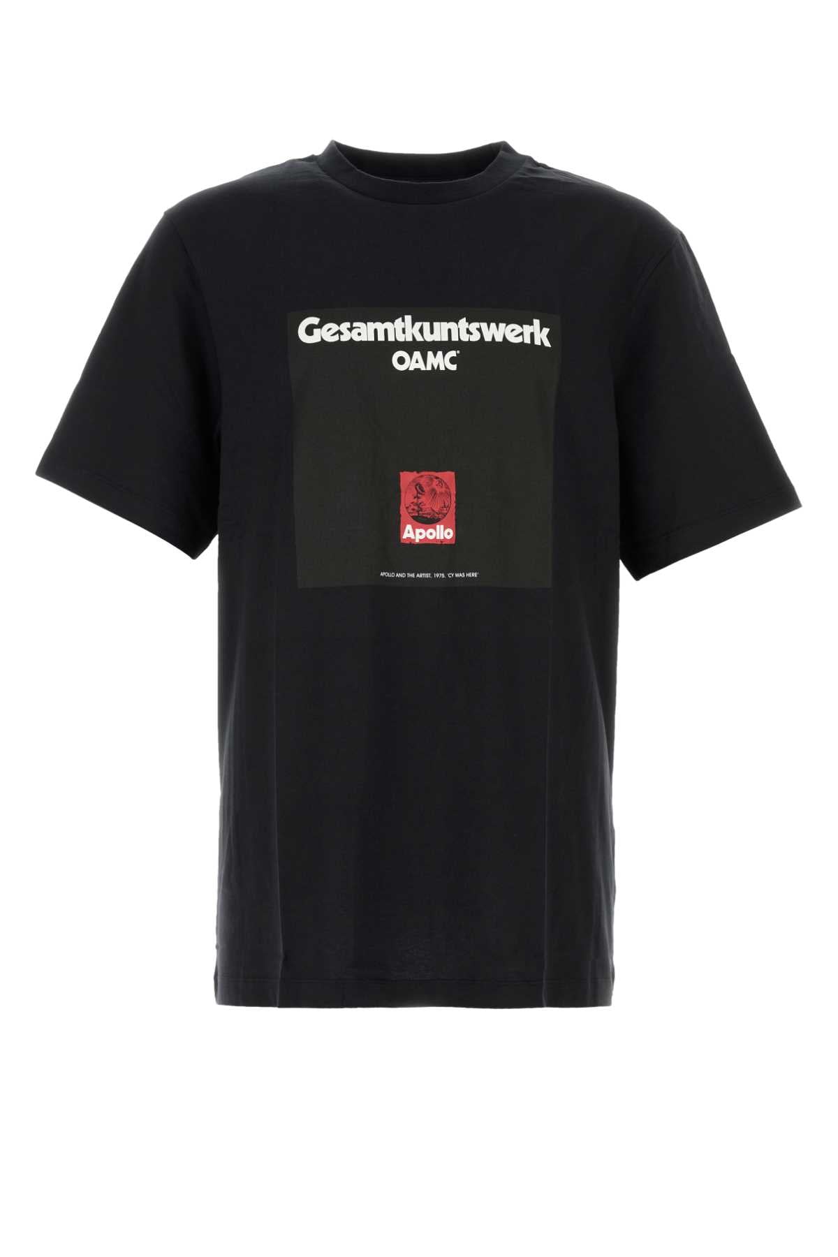 Oamc Logo-Printed Organic Cotton T-Shirt — Black