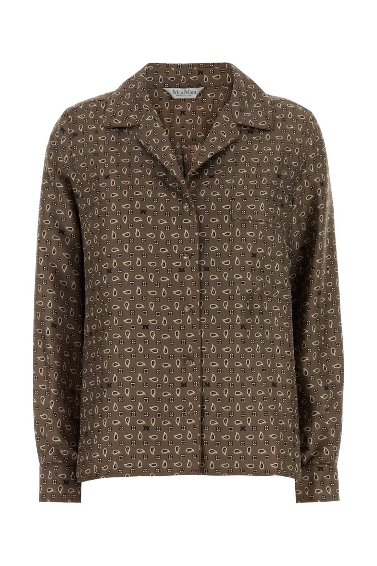 Max Mara All-Over Patterned Silk Shirt — Brown