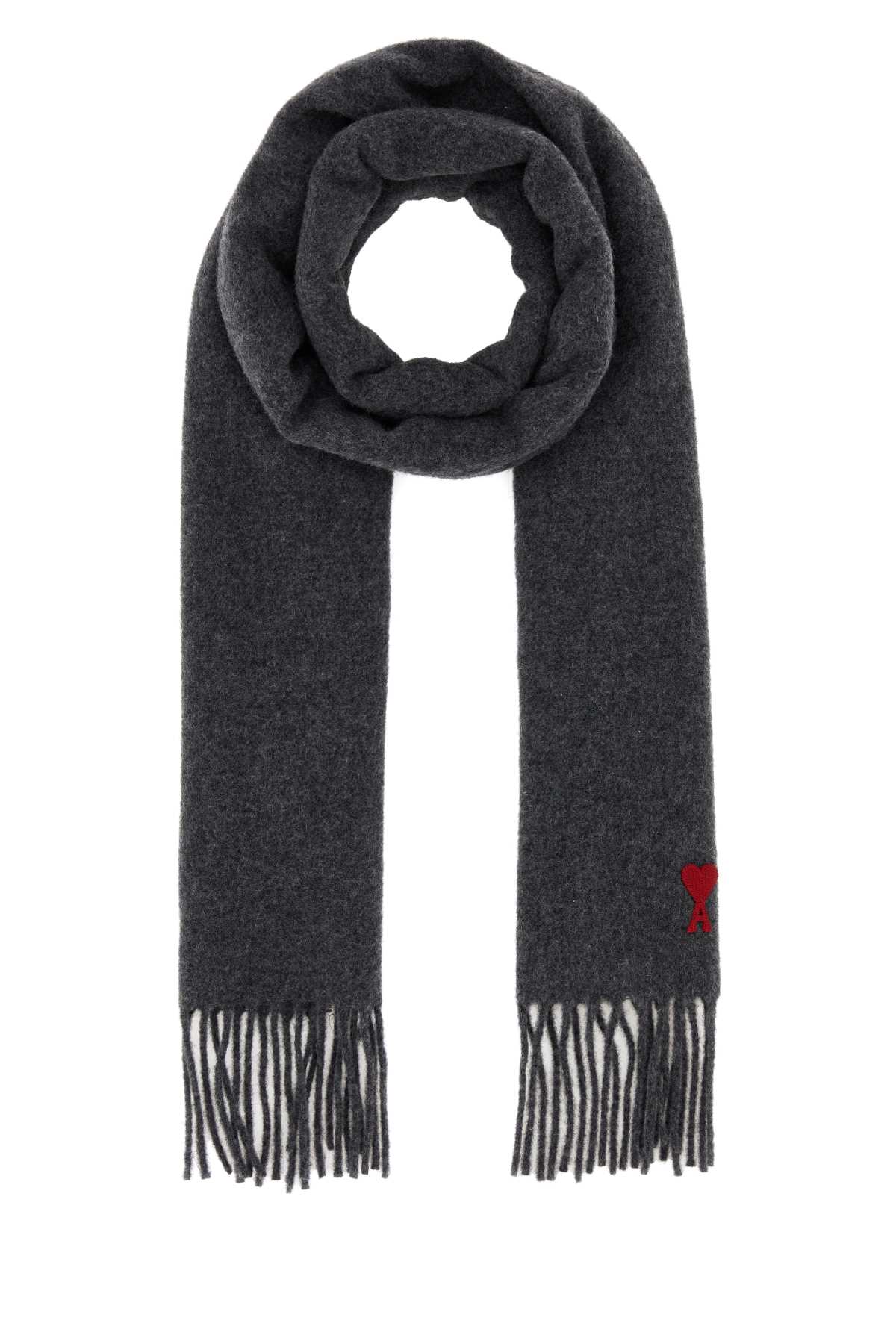 AMI Paris Wool-Blend Fringed Scarf — Gray