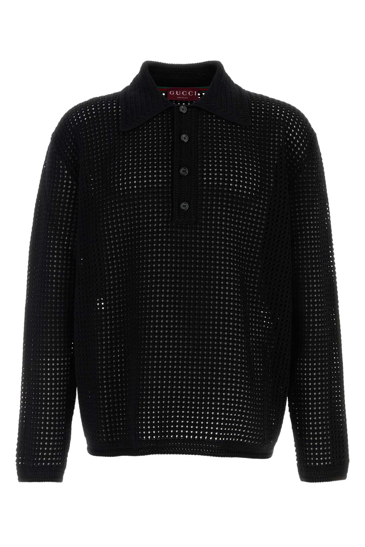 Gucci Crochet Knit Polo Shirt — Black