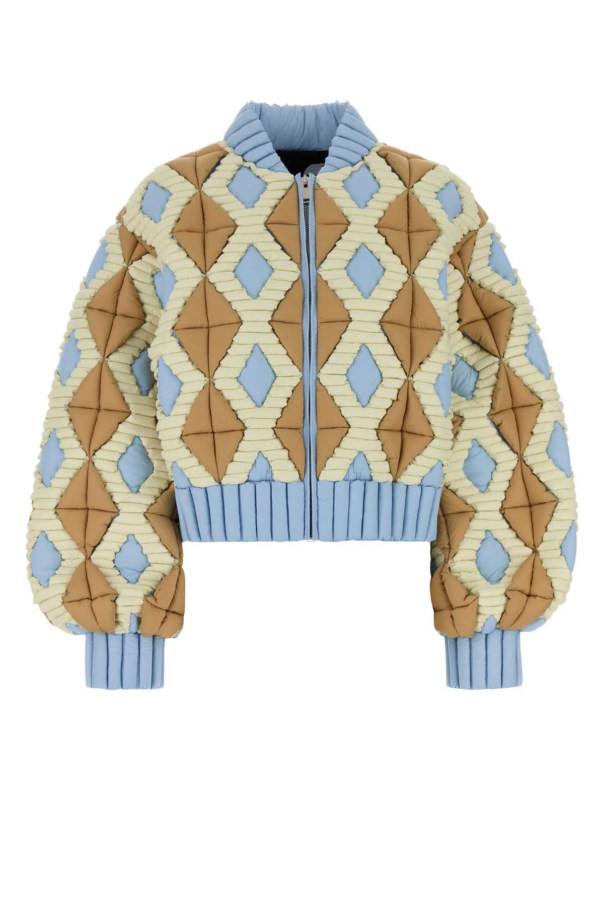 Raxxy Quilted Nylon with Geometric Pattern Down Jacket — Caramel