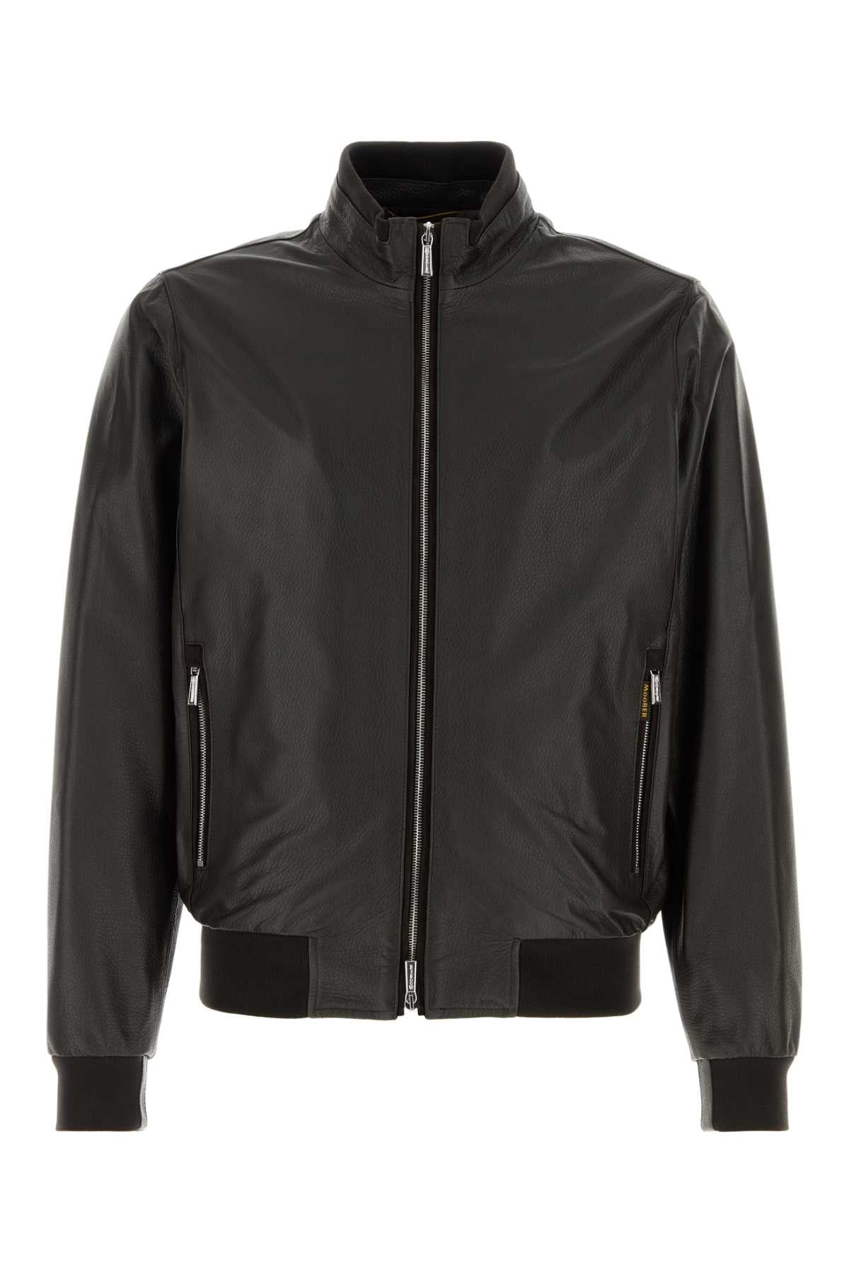 Moorer Leather Bomber Jacket — Brown