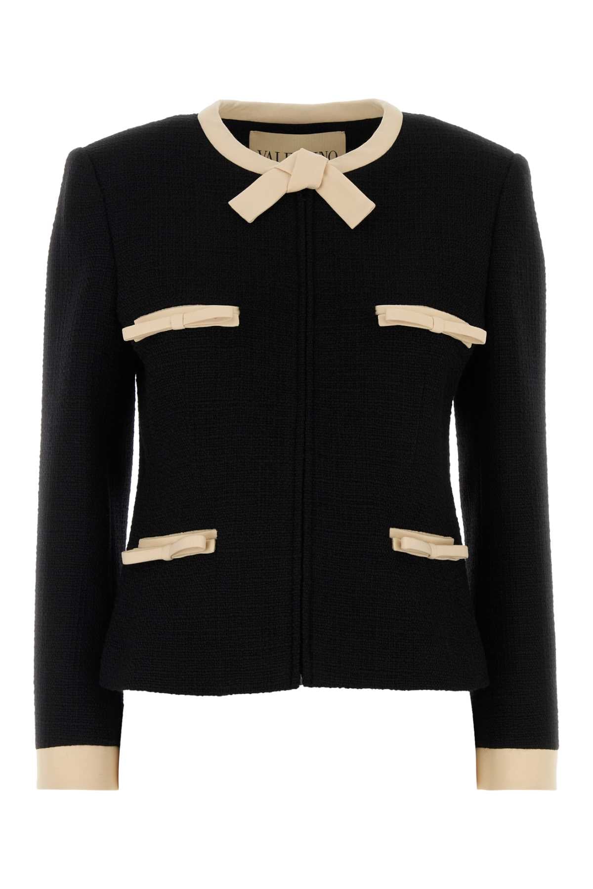Valentino Garavani Tweed with Contrast Trim Blazer — Black