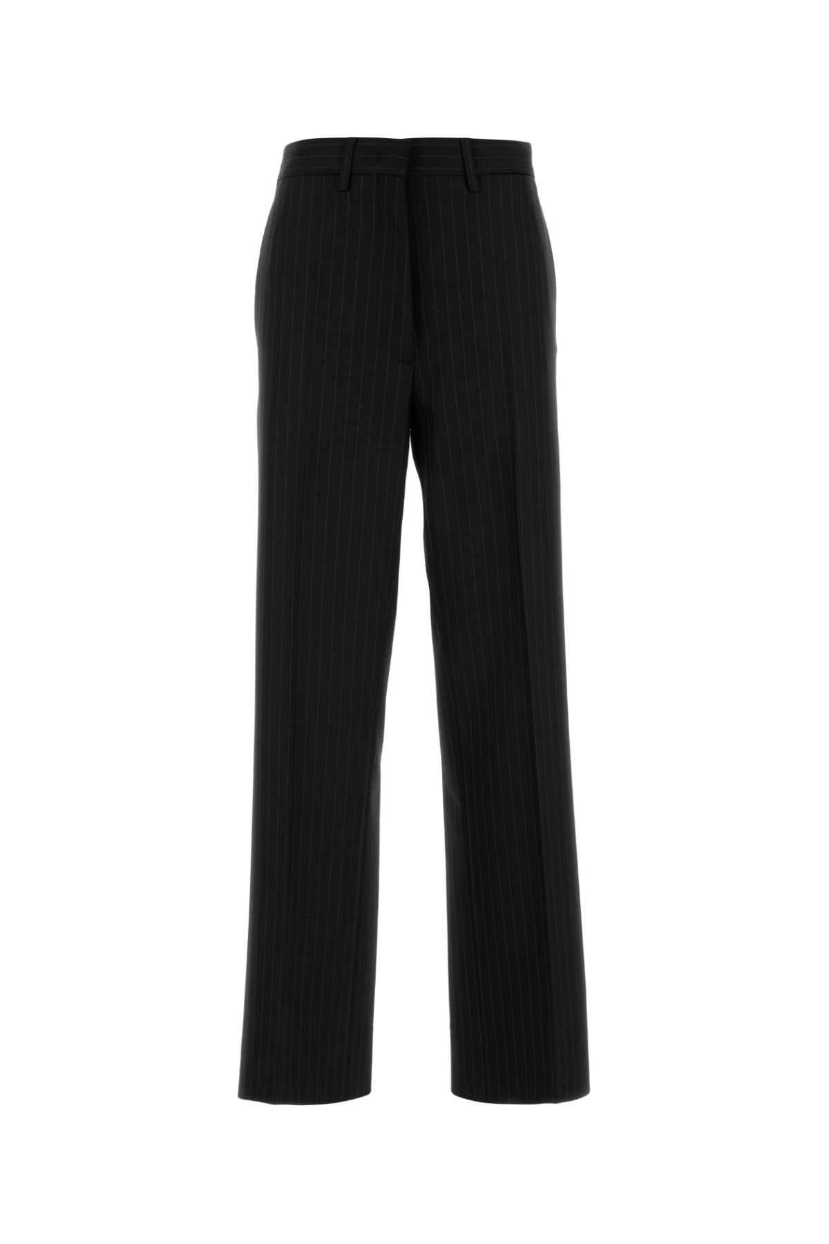Miu Miu Embroidered Stretch Wool Trousers — Black