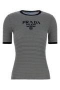 Prada Embroidered Striped Silk T-Shirt — Black
