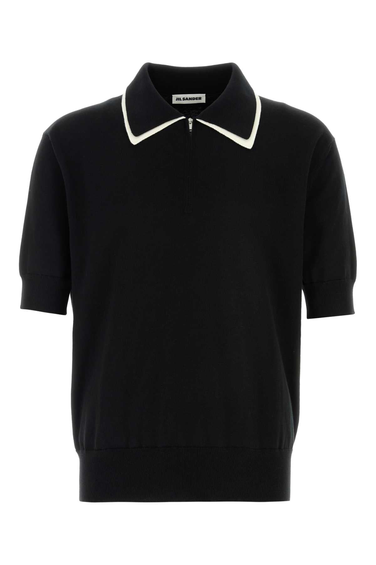 Jil Sander Cotton Piqué with Contrast Collar Polo Shirt — Black