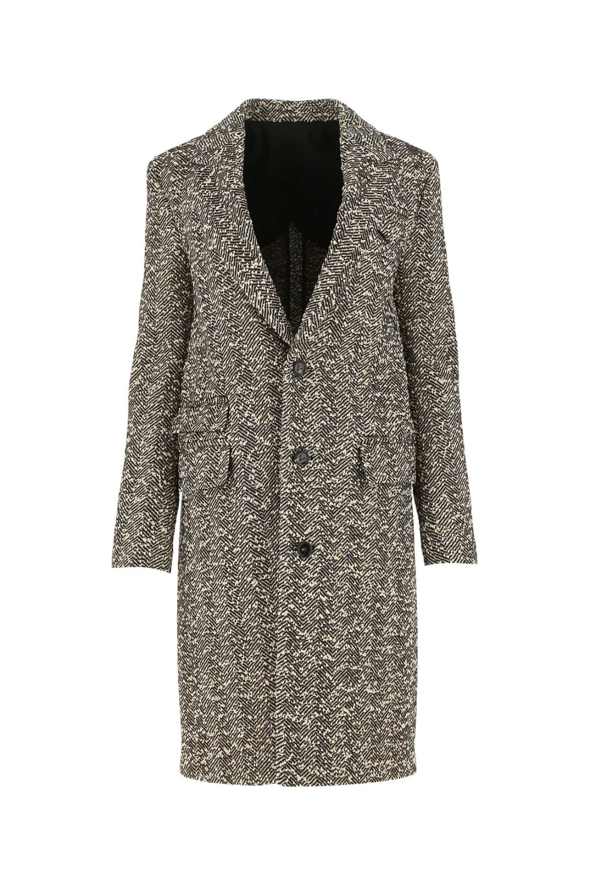Bottega Veneta Herringbone Wool Blend Coat — Gray
