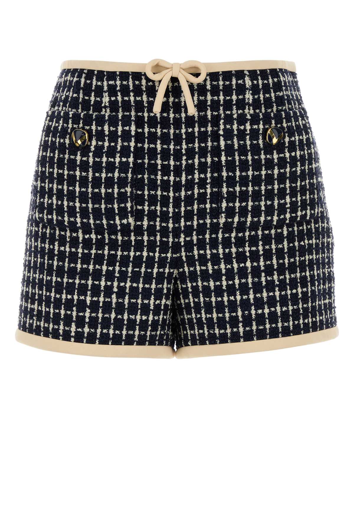 Valentino Garavani Embroidered Tweed Bermudas — Navy