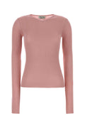 Miu Miu Ribbed Silk T-Shirt — Pink