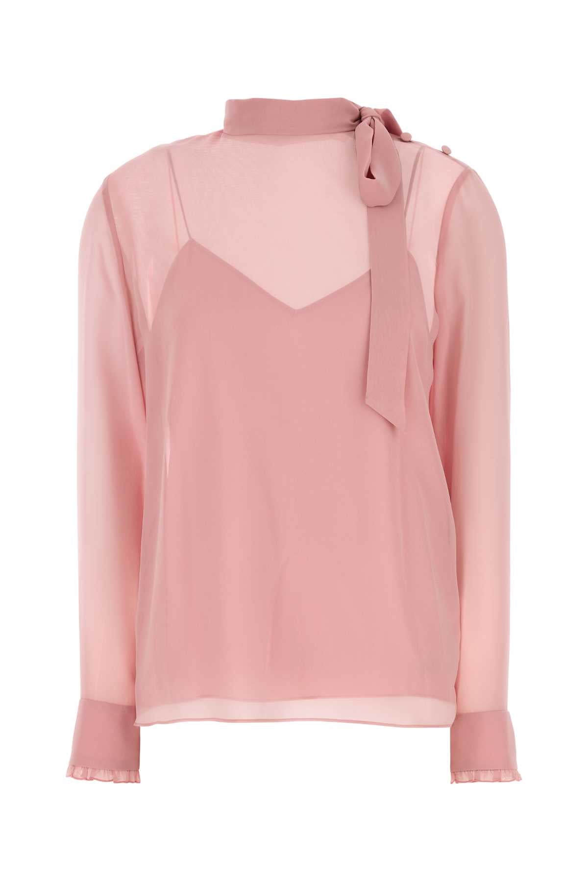 Gucci Crepe Silk with Tie-Neck Blouse — Pink