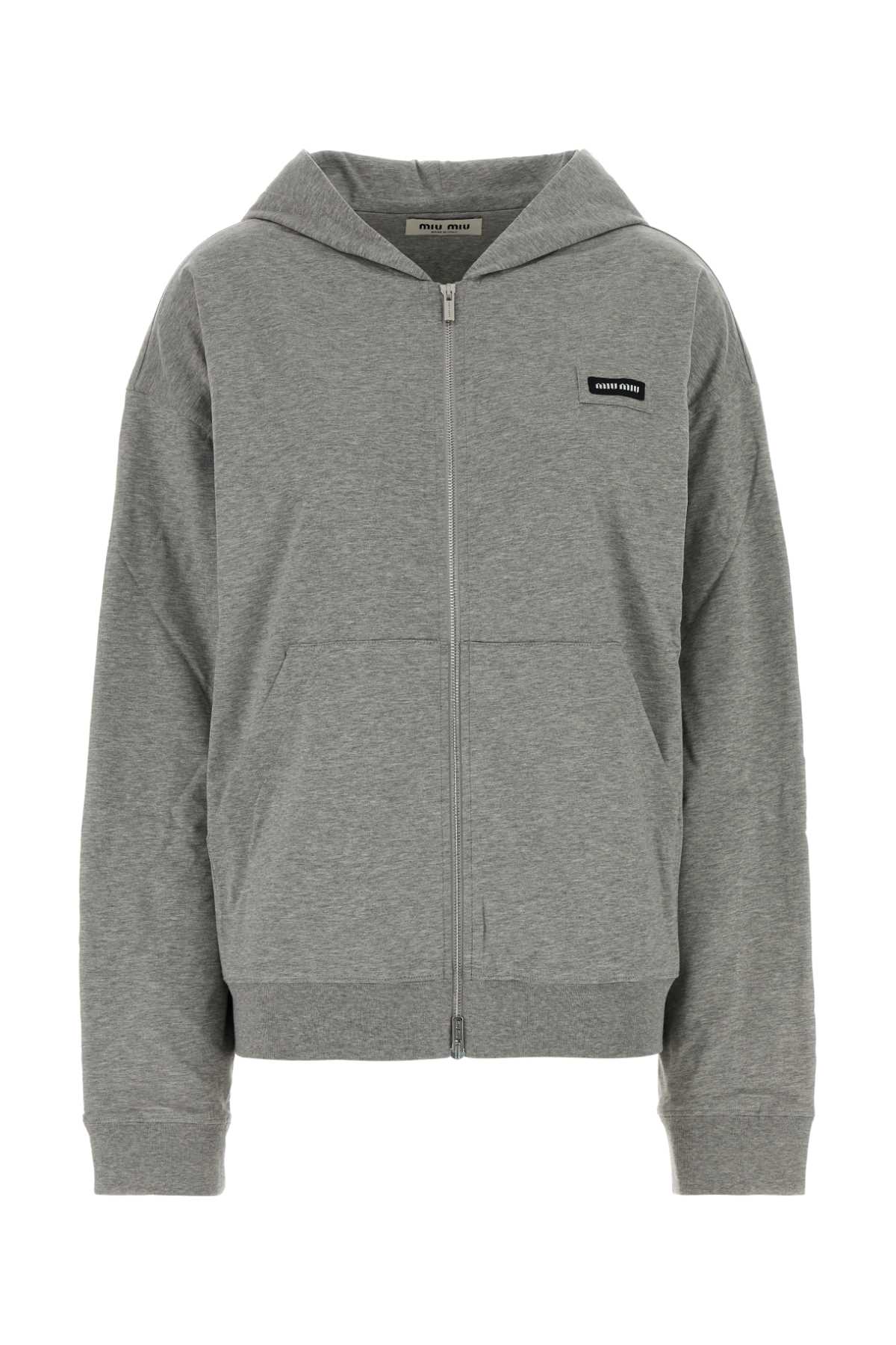 Miu Miu Logo-Patch Cotton Sweatshirt — Gray