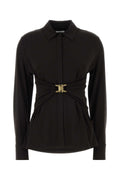 Ferragamo Stretch Viscose with Belted Waist Shirt — Black