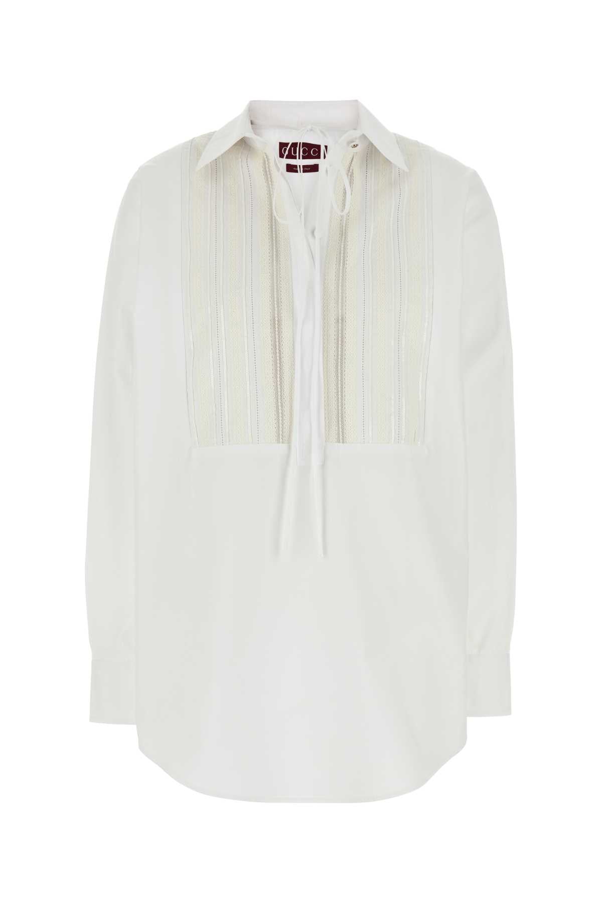 Gucci Pleated Poplin Tunic Shirt — White