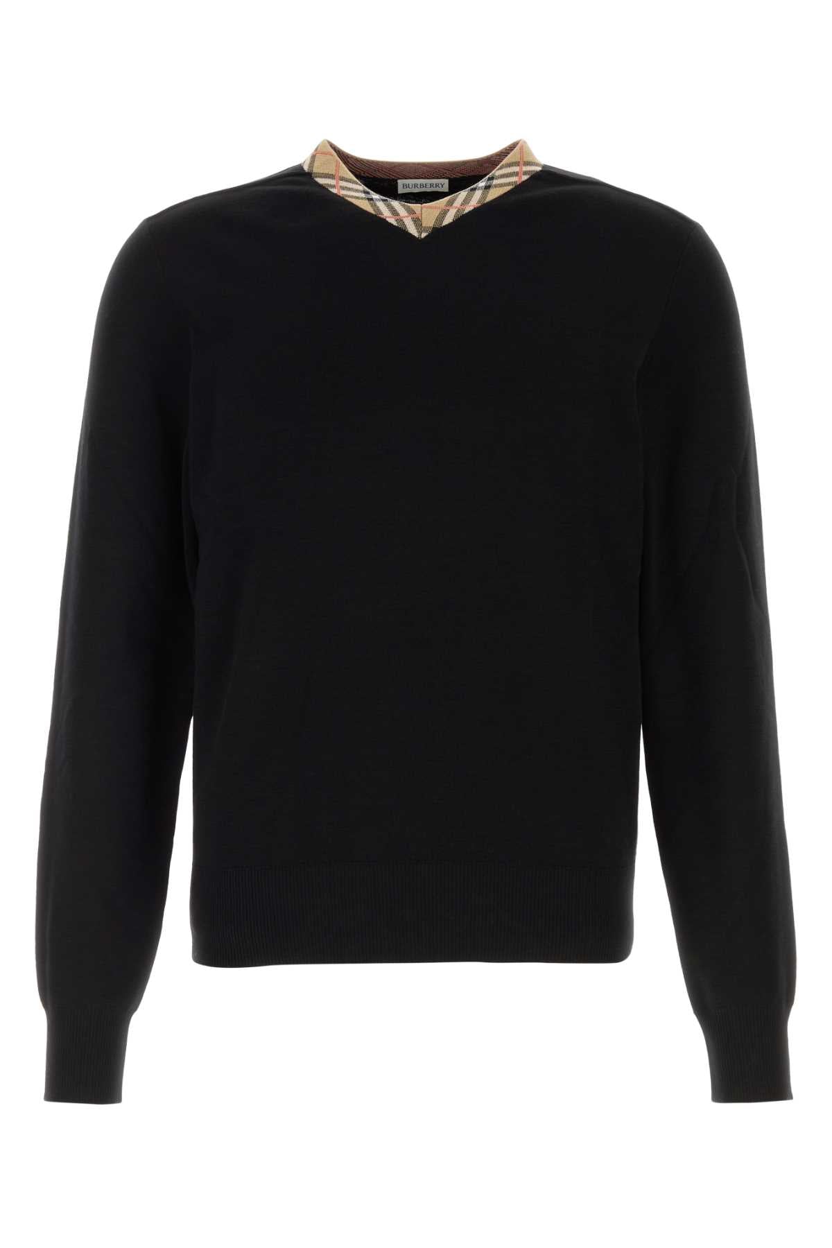 Burberry Checked Wool Crew-Neck Sweater — Black