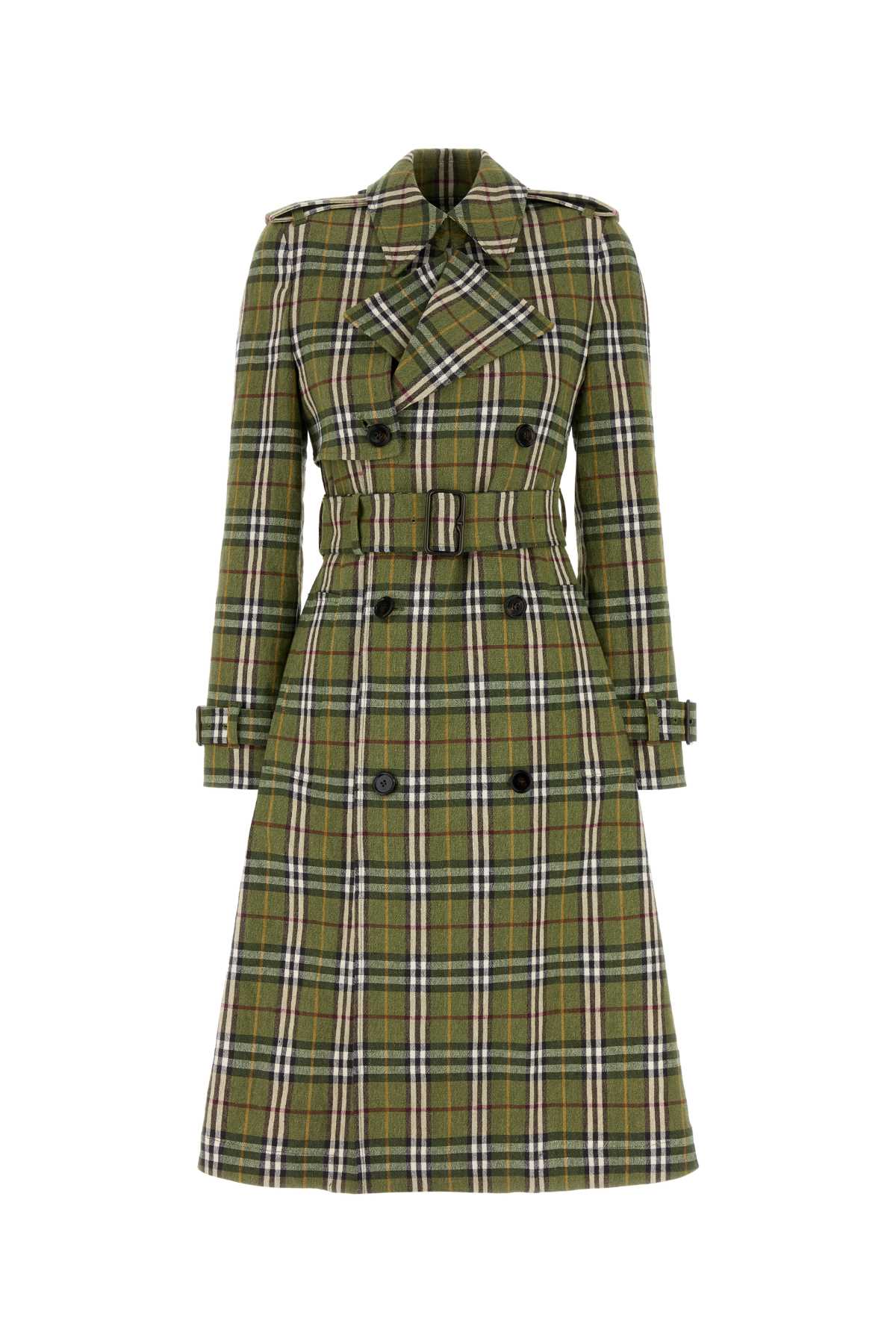 Burberry Stretch Linen Plaid Trench Coat — Green