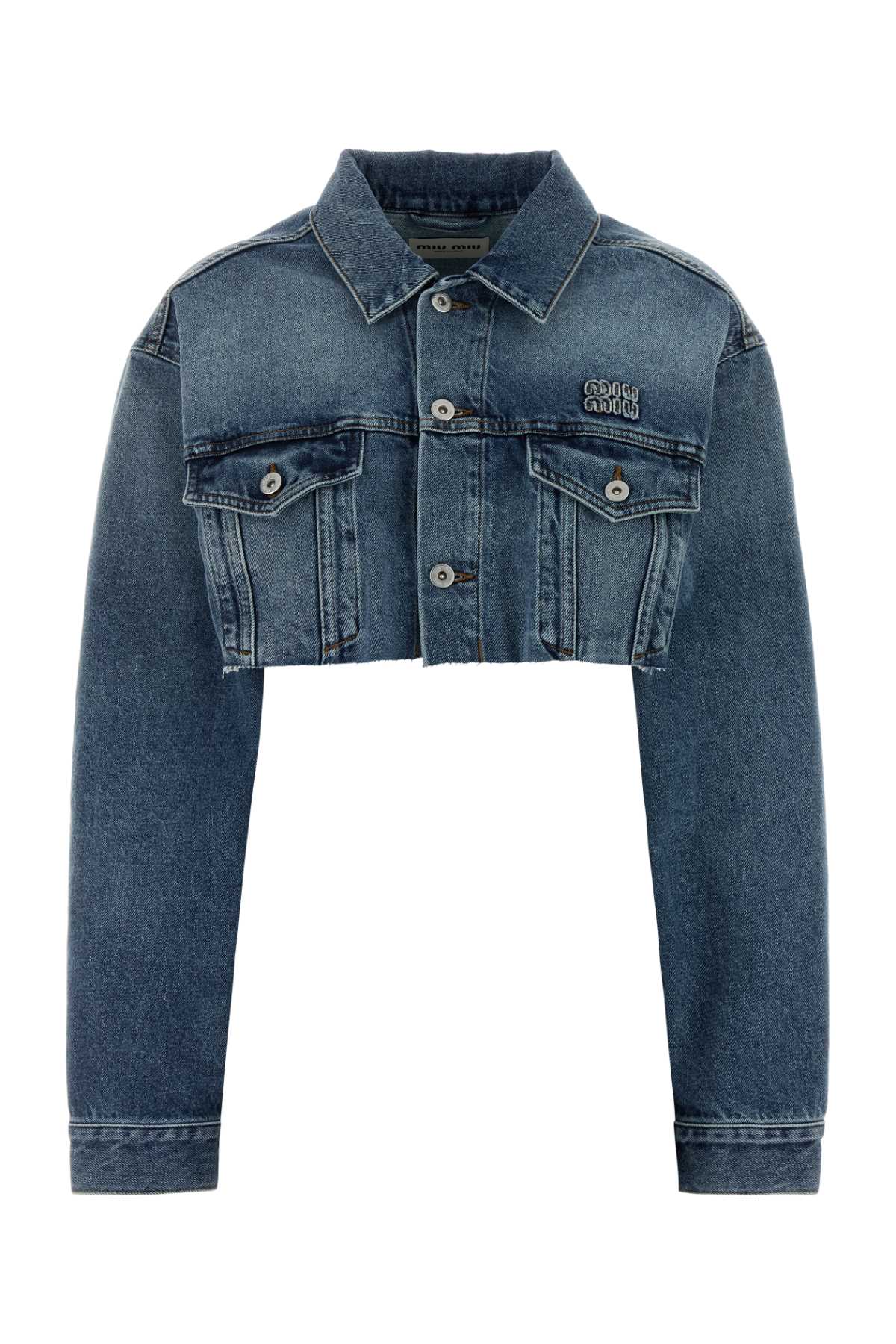 Miu Miu Denim Cropped Jacket — Blue