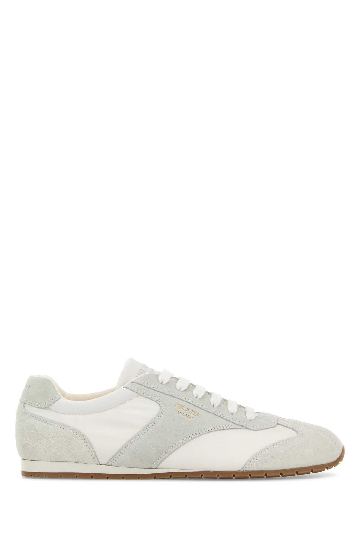 Prada Two-Tone Suede and Fabric Sneaker — White