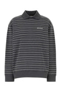 Miu Miu Striped Cotton Polo Sweater — Gray