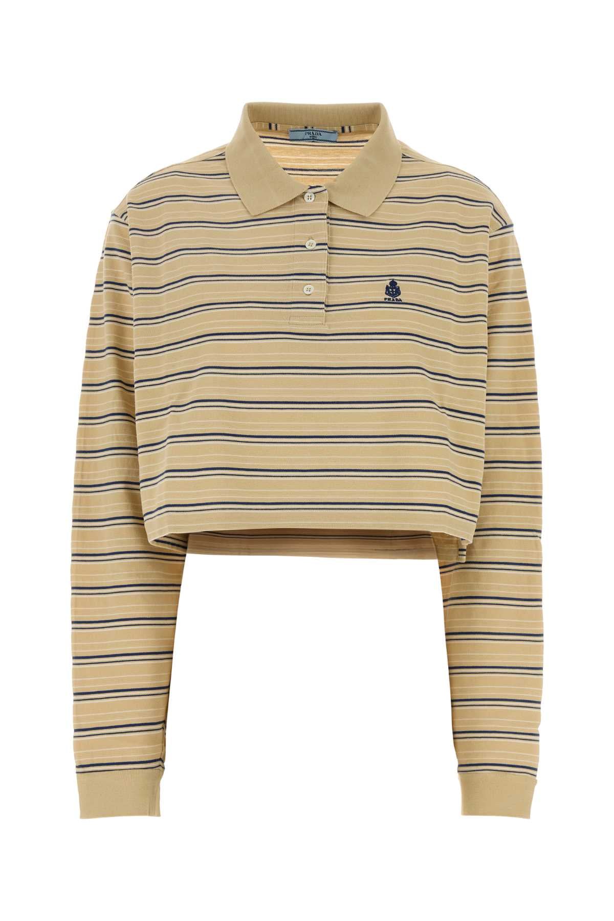 Prada Striped Piqué Polo Shirt — Beige