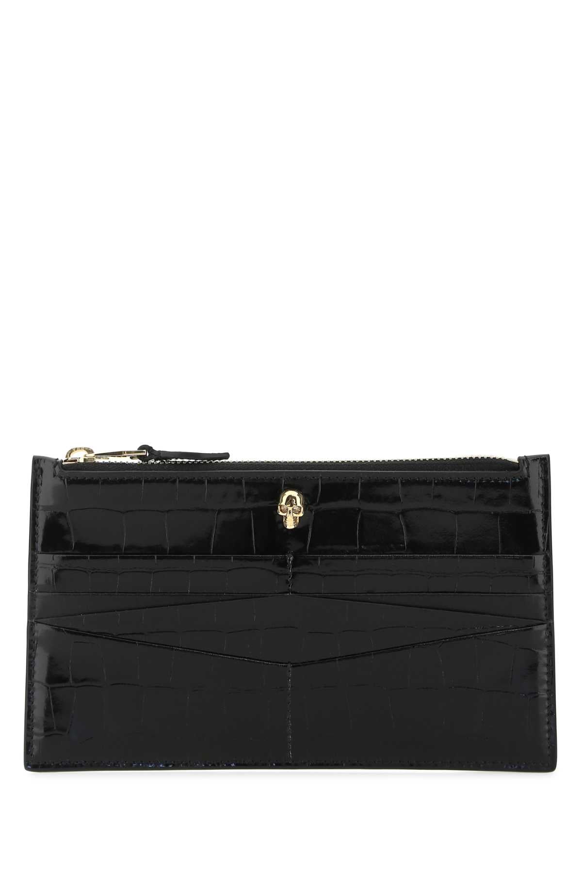 Alexander McQueen Crocodile-Embossed Leather Card Case — Black
