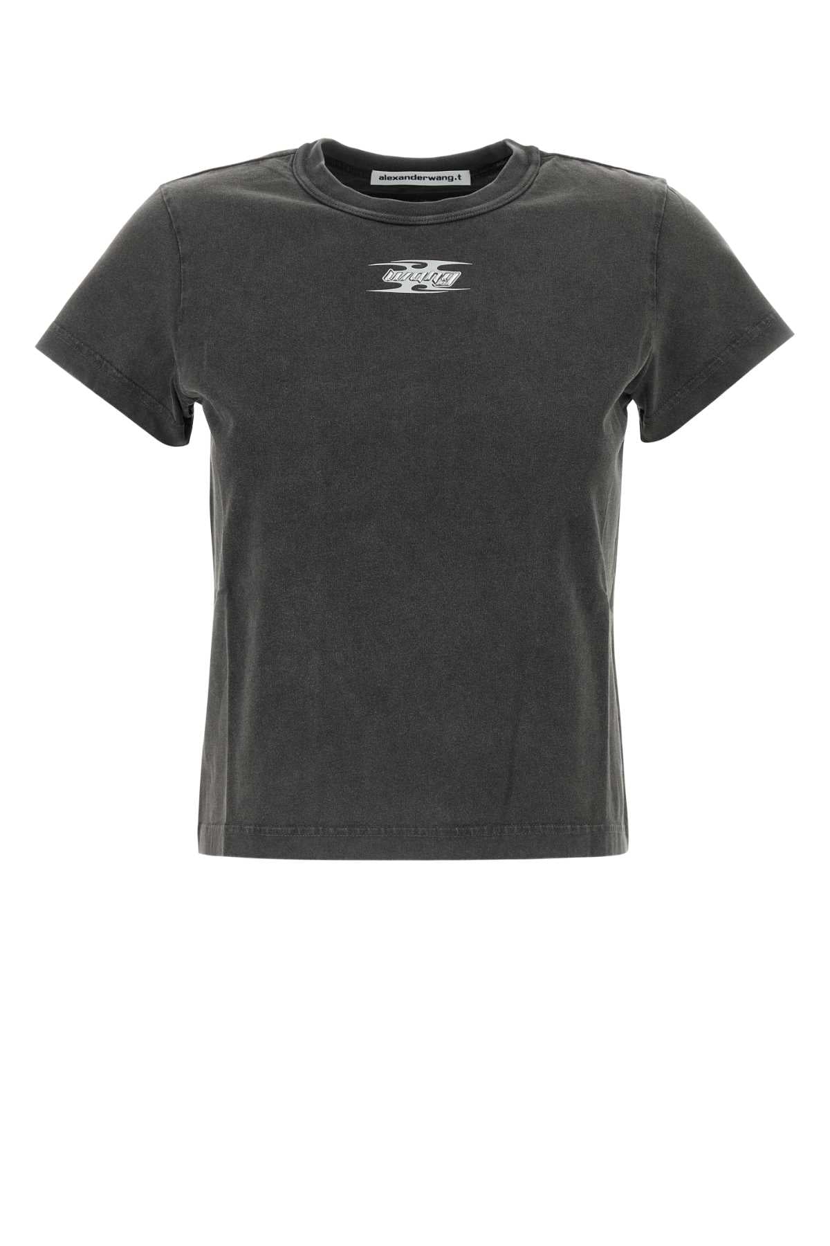 T By Alexander Wang Logo-Embroidered Cotton T-Shirt — Gray