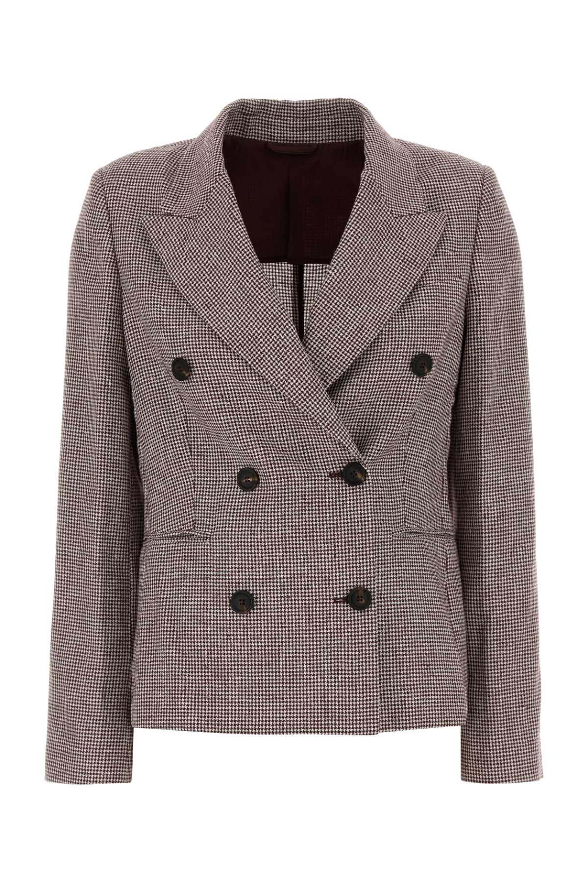 Brunello Cucinelli Linen-Blend Houndstooth Blazer — Brown