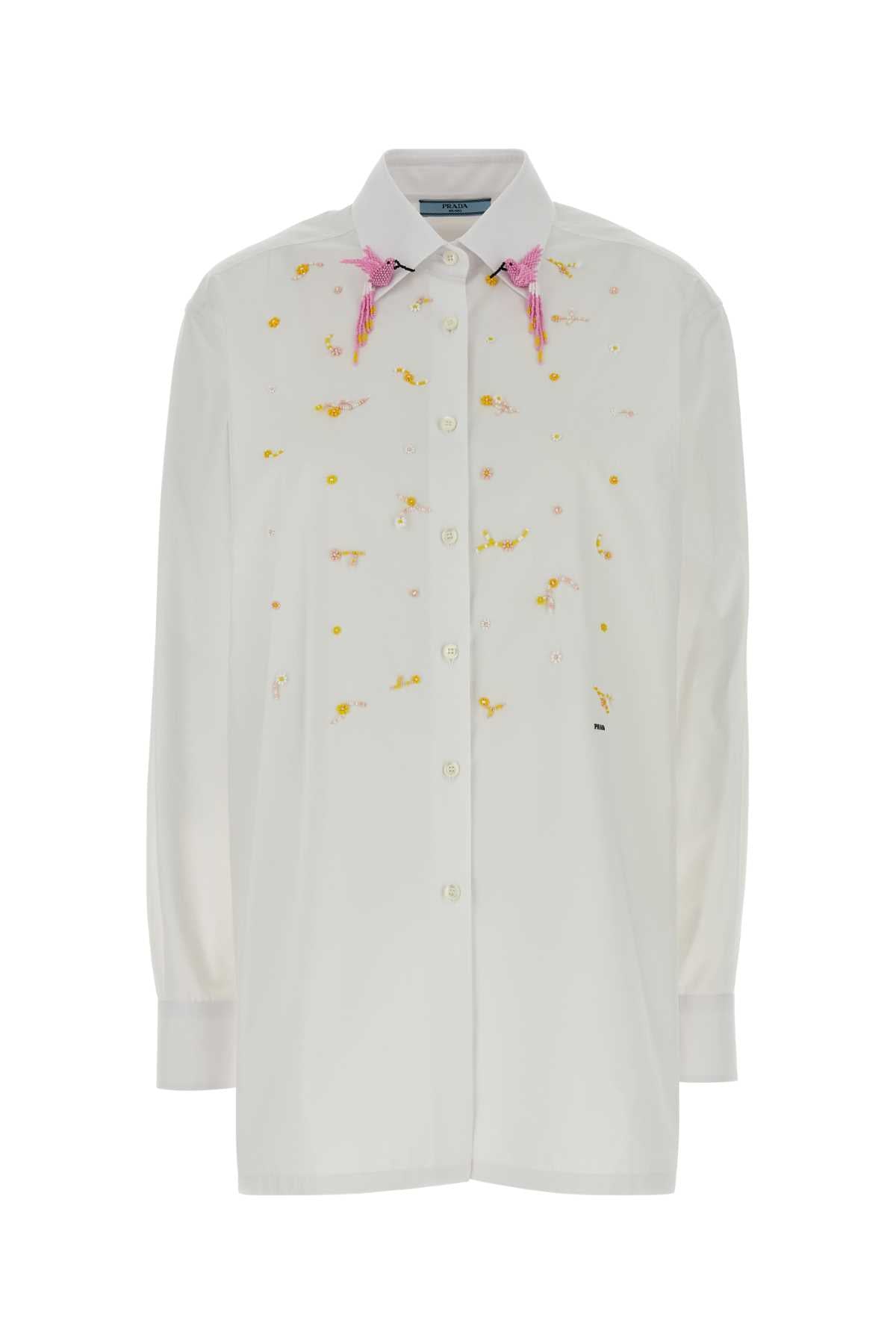 Prada Embroidered Poplin Shirt — White