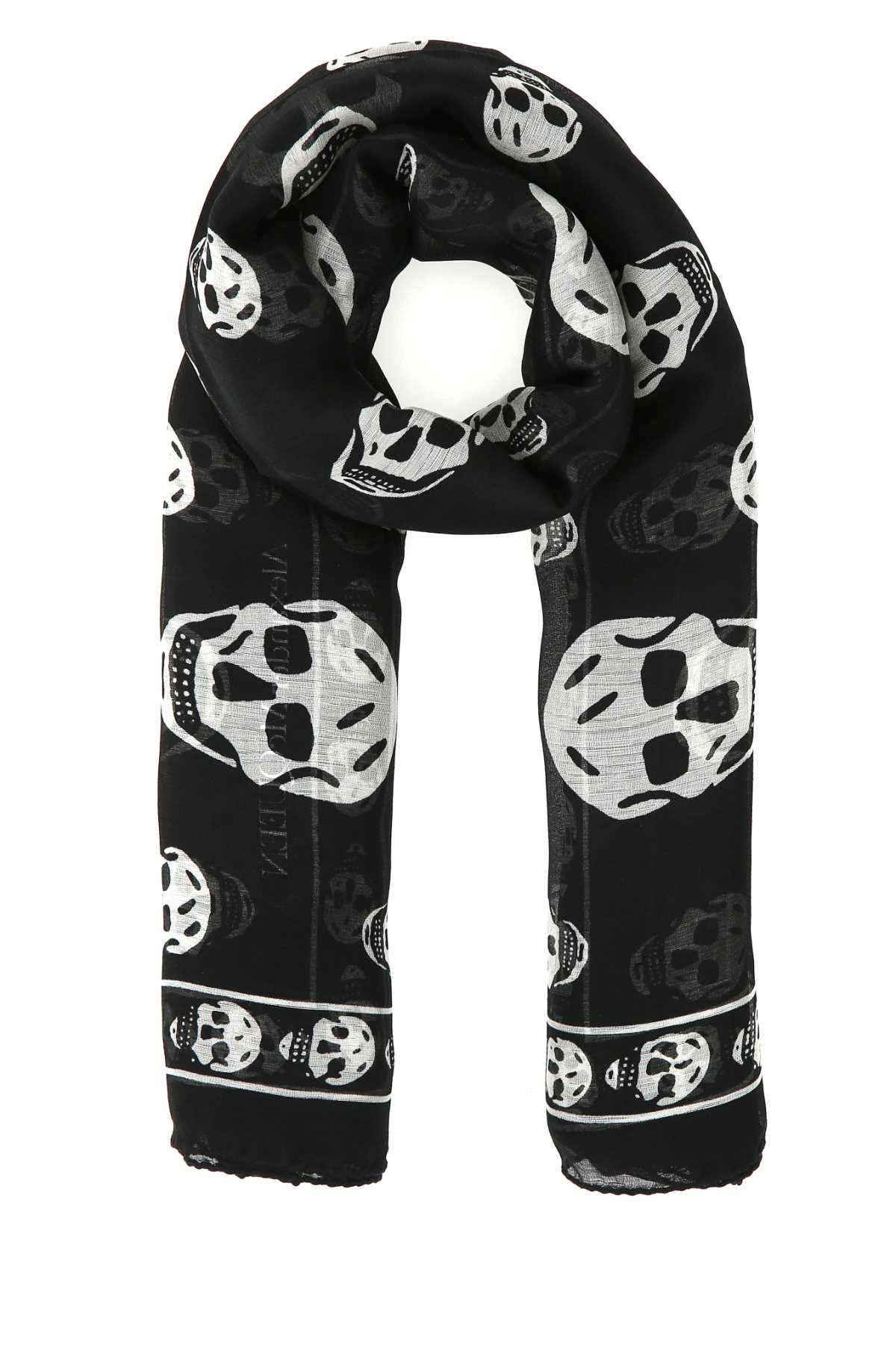 Alexander McQueen Skull-Print Silk Scarf — Black
