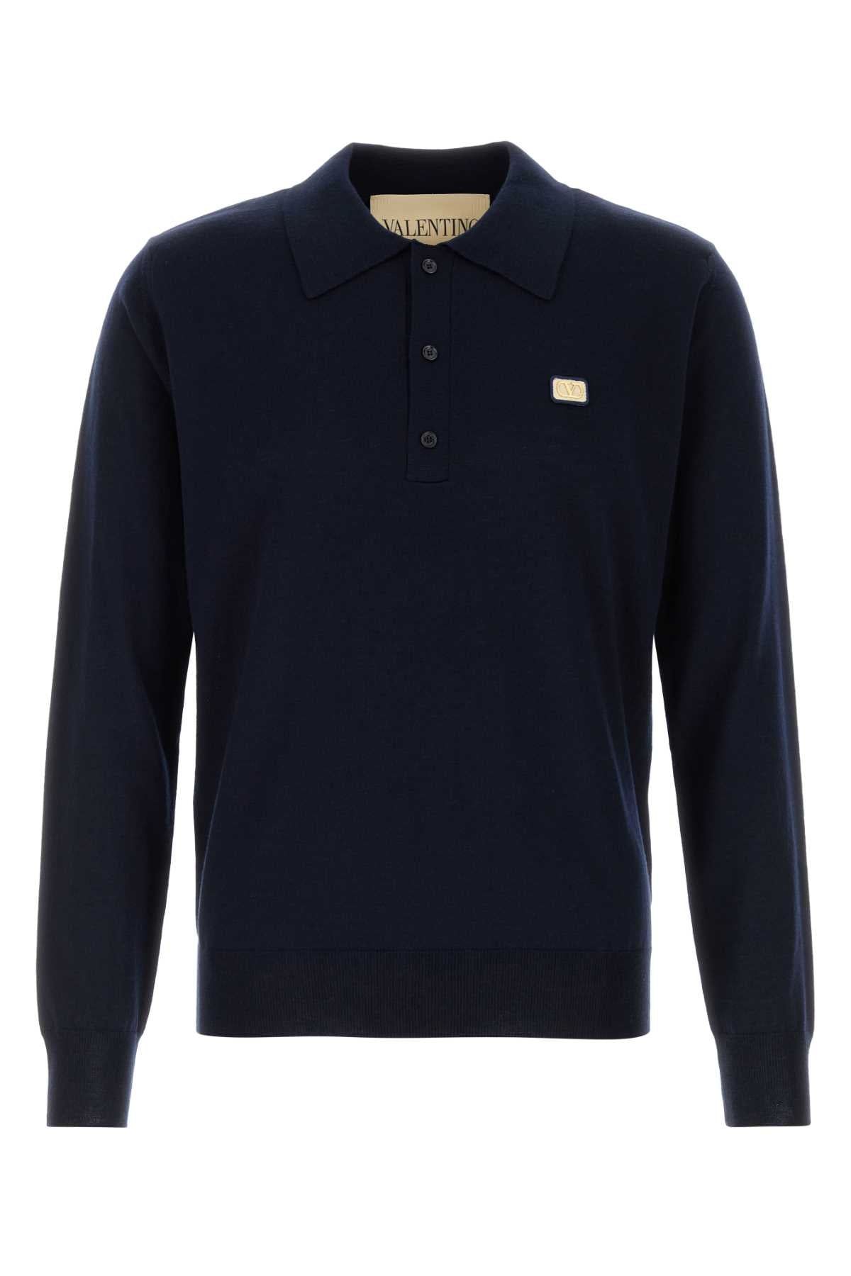 Valentino Garavani Virgin Wool Polo Shirt — Navy