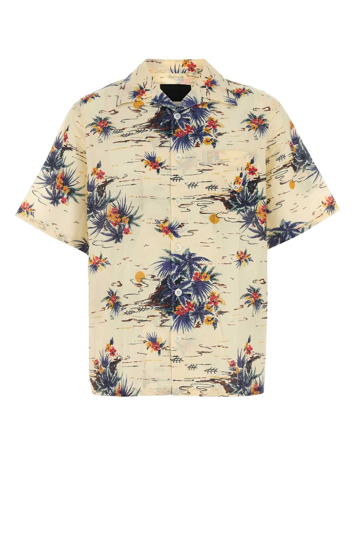 Prada Floral-Printed Cotton Shirt — Beige