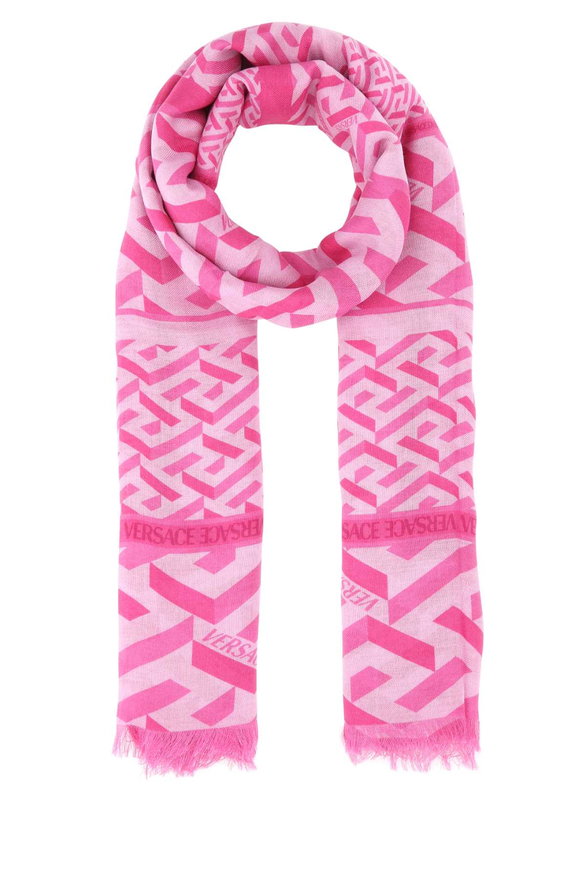 Versace Geometric-Print Modal Blend Scarf — Pink